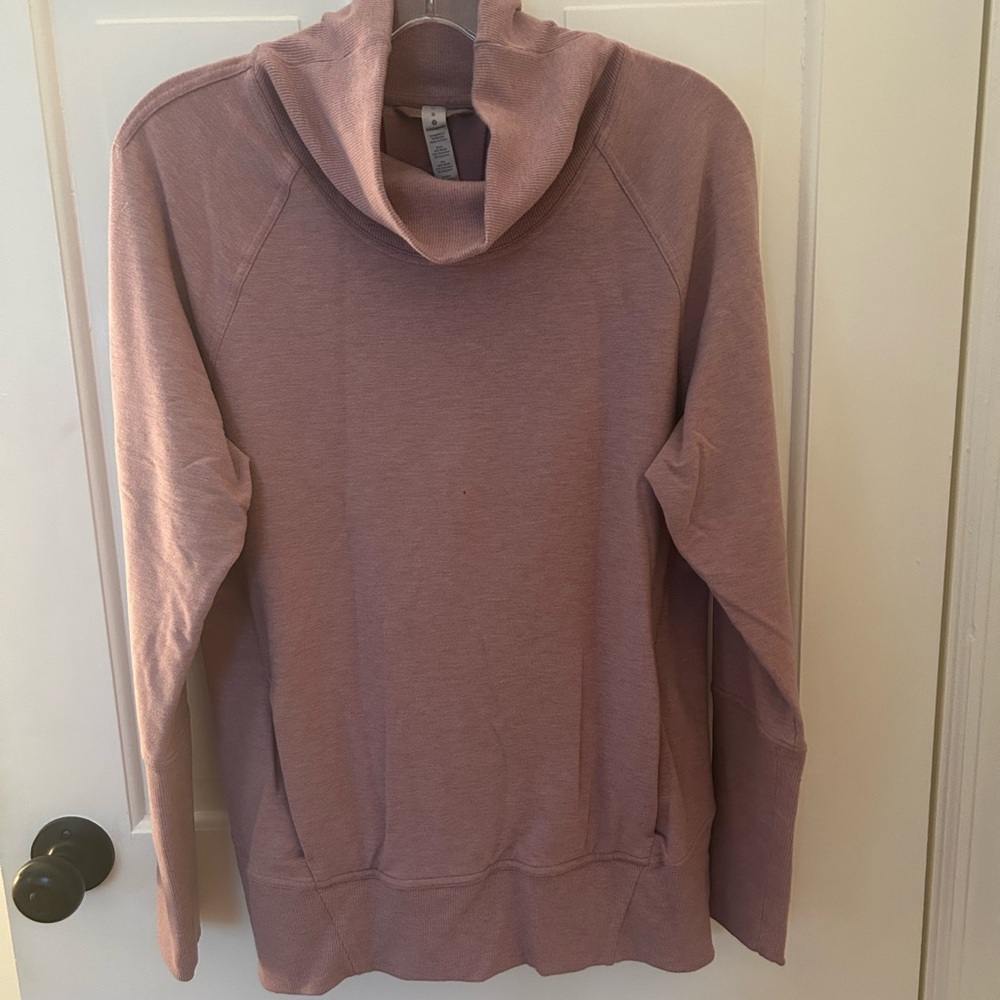 LULULEMON PINK HIGH LINES PULLOVER COWL NECK SWEATSHIRT WITH KANGAROO POCKET SZ8